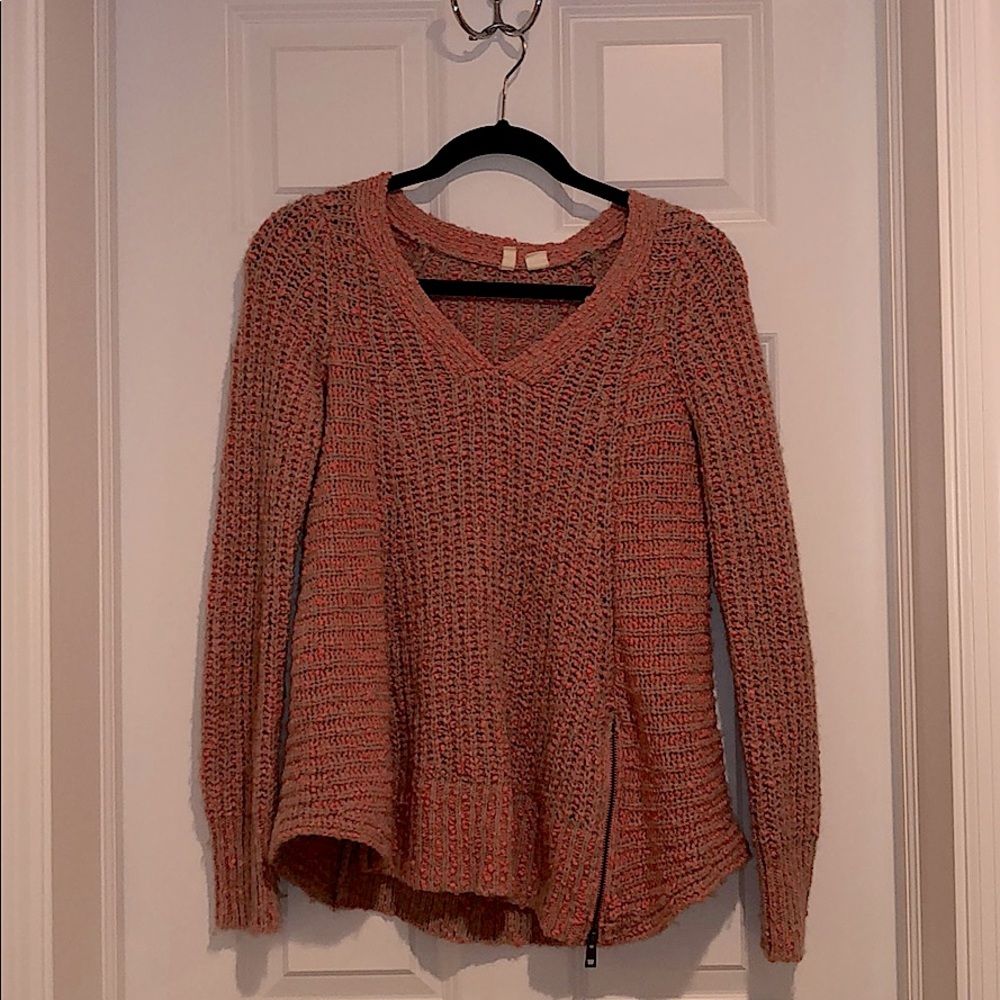 Anthropologie MOTH Pink/Gray Flowy Sweater SideZip